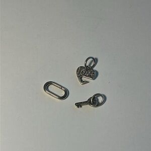 3 piece set Pandora live heart with key splitable with clip Silver ALE CZ 925